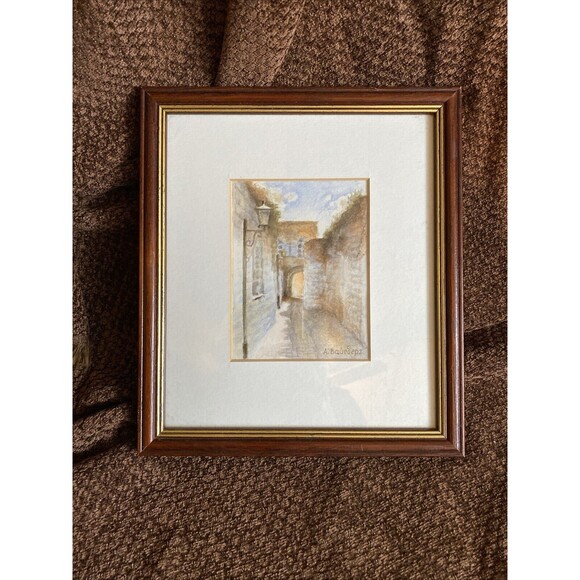 Watercolor Matted Framed Signed 8x10 Signed A Bau Street scene - Picture 1 of 7